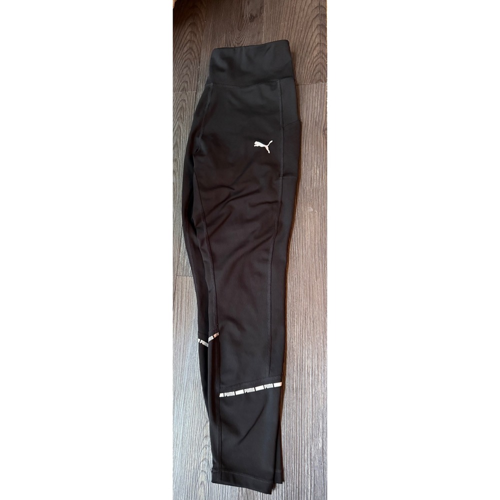Puma‎ Womens  Active Leggings Black Logo Tape Side Pocket Size Large